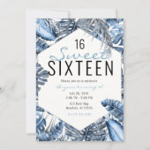  blauw en wit tropisch palmblaasjes, gezoet 16 kaart (Voorkant)