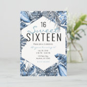 blauw en wit tropisch palmblaasjes, gezoet 16 kaart (Staand voorkant)