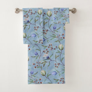 Blauw en wit Tulps Anemones Pattern Bad Handdoek
