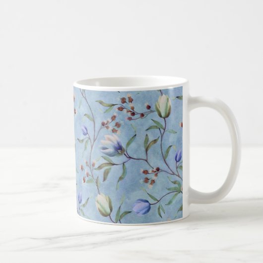 Blauw en wit Tulps Anemones Pattern Koffiemok (Rechts)