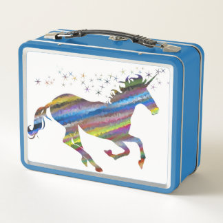 Blauw en wit Unicorn Metal Lunch Box