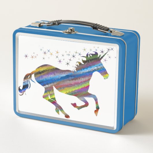 Blauw en wit Unicorn Metal Lunch Box (Voorkant)
