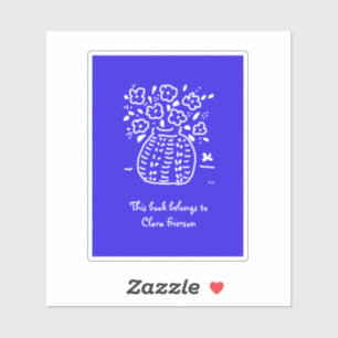 Blauw en wit Vase Bookplaat Sticker