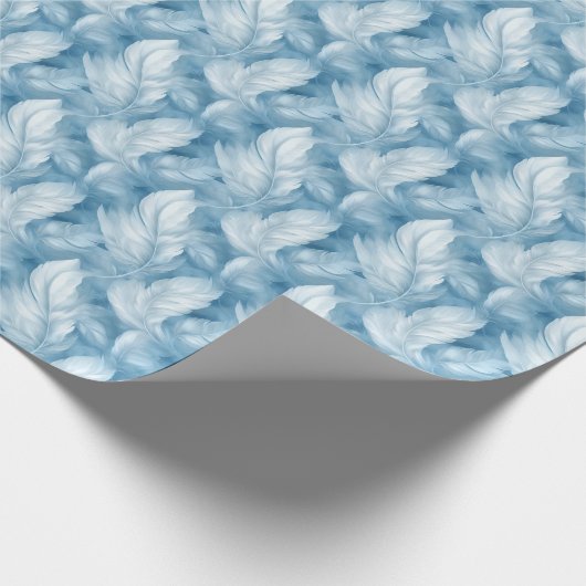 Blauw en wit veerpatroon bruids- cadeaupapier (Hoek)