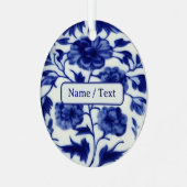  blauw en wit ventilatorschilderen - aangepaste te metalen ornament (Voorkant links)