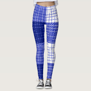 Blauw en wit vet geblokt geruit ontwerp leggings