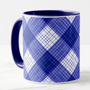Blauw en wit vet geblokt geruit ontwerp mok