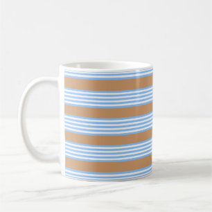 Blauw en wit vijf strepen patroon met bruine kist koffiemok