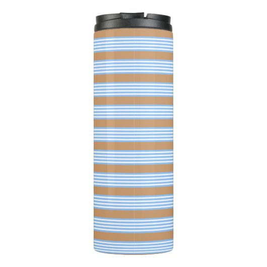Blauw en wit vijf strepen patroon met tint thermosbeker (Achterkant)