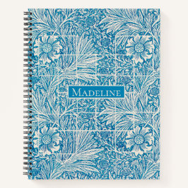 Blauw en wit Vintage Floral Pattern Notitieboek