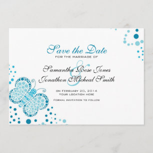 Blauw en wit vlinderbloemintillisme Sla de datum o Save The Date