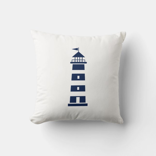 Blauw en wit, vuurtoren, neuspijp kussen (Voorkant)