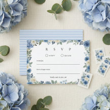 Blauw En Wit Waterverf Bloemachtig Huwelijk