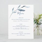 Blauw en wit Waterverf bruiloft Menu (Staand voorkant)