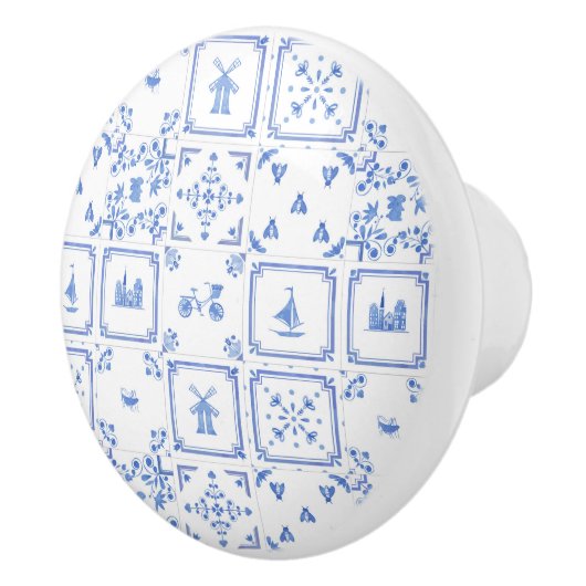 Blauw en wit Waterverf delft tapepatroon Keramische Knop (Rechts)