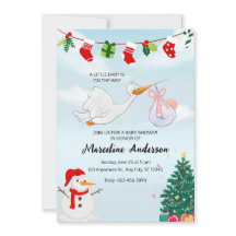 Blauw en Wit Waterverf Kerst Baby shower