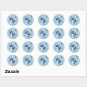 Blauw en Wit Waterverf Pioen Bloemen Bruiloft Ronde Sticker (Vel)