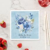 Blauw en Wit Waterverf Pioen Bloemen Bruiloft Servet (Insitu)