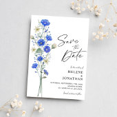 Blauw en wit Wildflower Elegant Bruiloft Save The Date