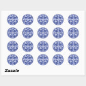 Blauw en wit, wilg patroonontwerp ronde sticker (Vel)