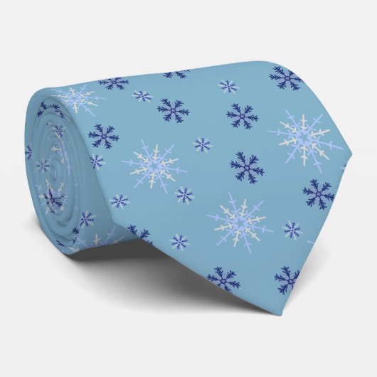 Blauw en wit Winter Sneeuwvlok Patroon Stropdas (Opgerold)