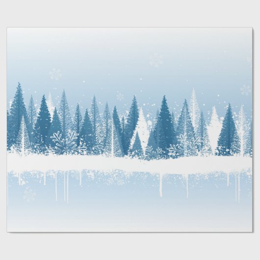 Blauw en wit winterschuurverfontwerp cadeaupapier (Vlak)