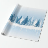 Blauw en wit winterschuurverfontwerp cadeaupapier (Uitgerold)