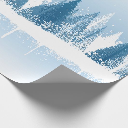 Blauw en wit winterschuurverfontwerp cadeaupapier (Hoek)