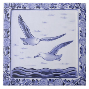 Blauw en wit Zee meeuwen Ocean Seagull Birds Tegeltje