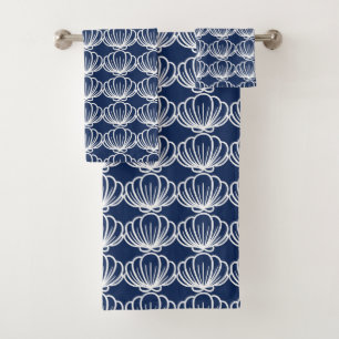 Blauw en wit Zee Shell Pattern Bad Handdoek