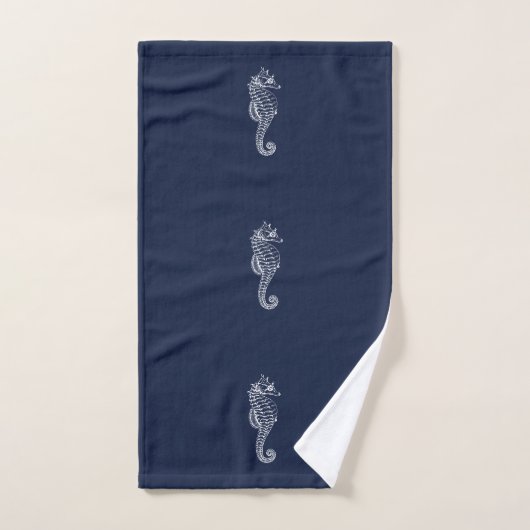 Blauw en wit zeepaardje bad handdoek (Handdoek)