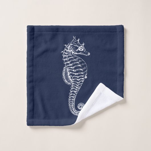 Blauw en wit zeepaardje bad handdoek (Wasdoekje)