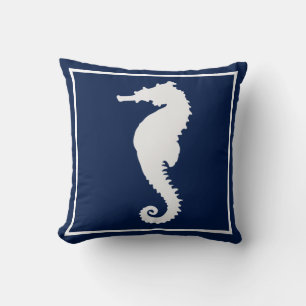 Blauw en wit zeepaardje kussen