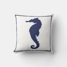 Blauw en wit zeepaardje Nautisch strand Thans Kussen