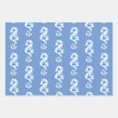 Blauw en Wit Zeepaardje Wrapping Sheets Inpakpapier Vel (Voorkant)