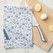 Blauw en Wit Zeeschelp Zeesterren Nautisch Monogra Theedoek (Quarter Fold)