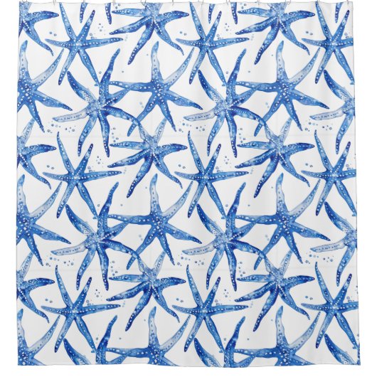 Blauw en wit zeesterren ontwerp douchegordijn (Voorkant)