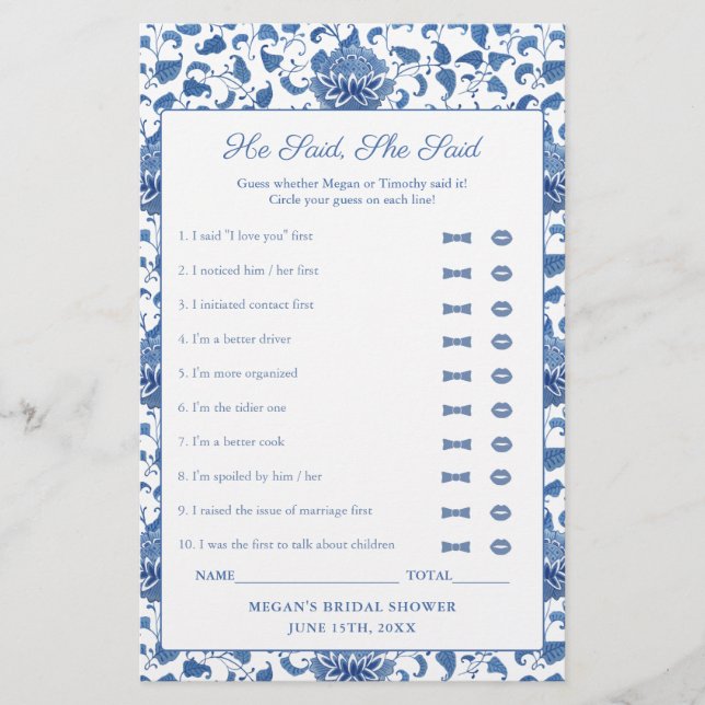 Blauw en wit zei hij dat ze douchegame Kaart zei (Voorkant)