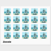 Blauw en Wit Zeilboot Bruiloft Save the Date Vierkante Sticker (Vel)