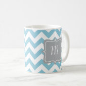 Blauw en wit Zigzag Monogram Koffiemok (Voorkant rechts)