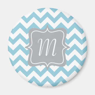 Blauw en wit Zigzag Monogram Magneet