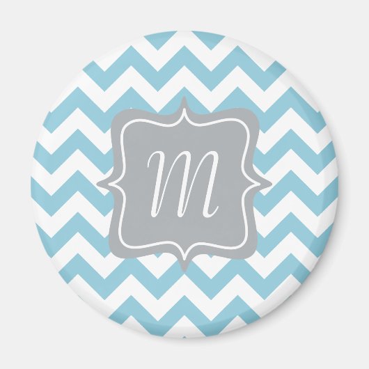 Blauw en wit Zigzag Monogram Magneet (Voorkant)