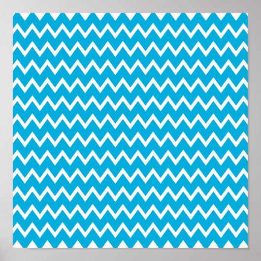 Blauw en wit Zigzag Patroon Poster (Voorkant)