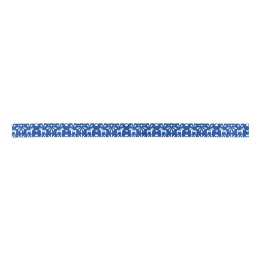 Blauw en Wit Zweeds Dala Paard Vakantie Lint (Voorkant)