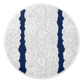 Blauw- en witkant Rustic Romantic Keramische Knop (Voorkant)