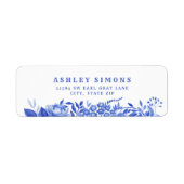 Blauw en Witte Bloem Bruidsdouche Etiket (Voorkant)