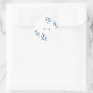 Blauw en Witte Bloemstickers Ronde Sticker