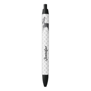 Blauw En Witte Boston Terrier Cartoon Hond & Naam Zwarte Inkt Pen