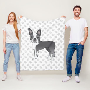 Blauw En Witte Boston Terrier Cartoon Hond & Poota Fleece Deken