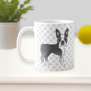 Blauw En Witte Boston Terrier Cartoon Hond & Poota Koffiemok